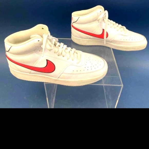 UniNike Court Vision High top White Sneakers with Red Swoosh 11.5 Wmz- Mens 10 - Picture 5 of 9